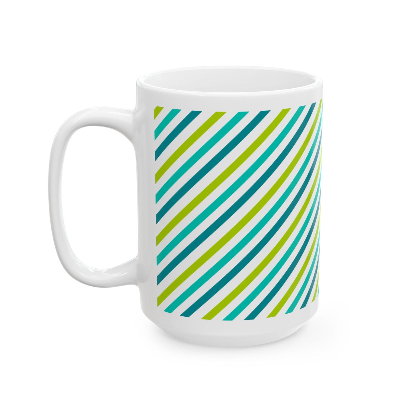 Striped Teal & Lime Ceramic Mug — Modern Diagonal Pattern Coffee Cup (11oz, 15oz)