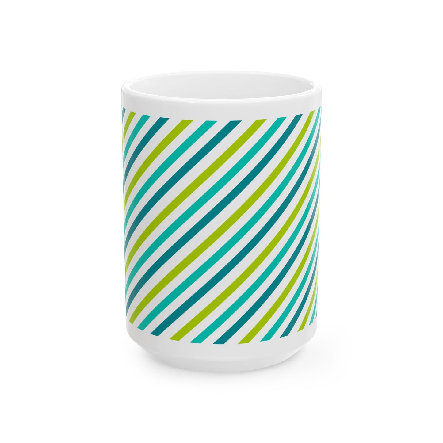 Striped Teal & Lime Ceramic Mug — Modern Diagonal Pattern Coffee Cup (11oz, 15oz)