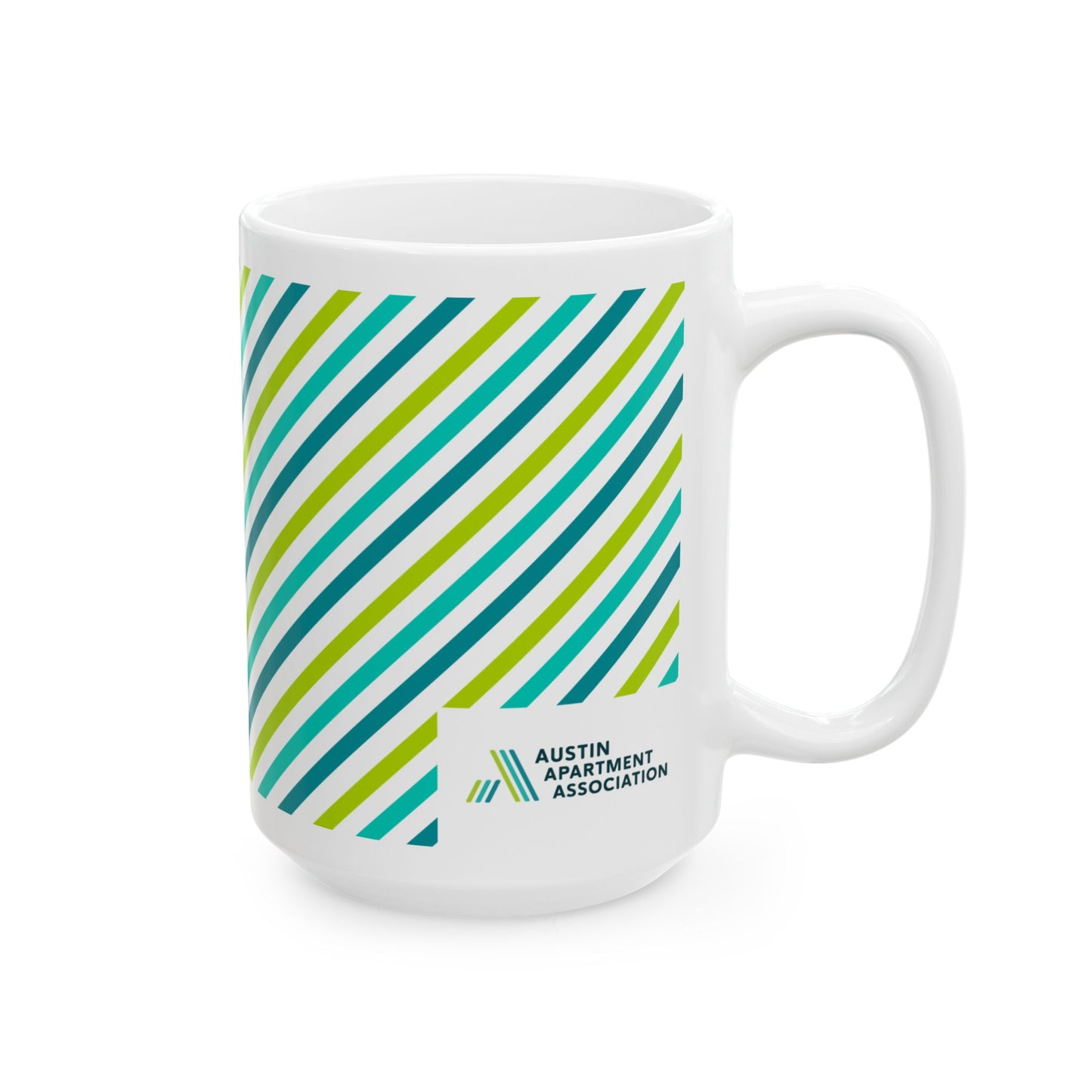 Striped Teal & Lime Ceramic Mug — Modern Diagonal Pattern Coffee Cup (11oz, 15oz)